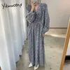 Yitimuceng Floral Print Kleider für Frauen Vintage Oversize Langarm Lose Taille Frühling Koreanische Mode Maxi Boho Kleid 210601