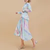 Effen elegante jurk voor vrouwen revers lange mouw hoge taille lace up strik slanke maxi jurken vrouwelijke zomer 210520
