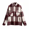 Fashion Women's Vintage Stylish Pockets Oversized Plaid Jacket Coat Ladies Lapel Collar Long Sleeve Loose Outerwear Chic Tops 210922