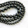 Cuentas de azabache negras 100% naturales, cuentas de piedras preciosas sueltas de cristal de carbón, forma redonda de grado A 4 mm 6 mm 8 mm 10 mm 12 mm, 1 hebra de 15 "