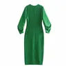 Abito lungo verde primavera donna elegante manica arricciata midi donna o collo zip posteriore vintage donna es 210519