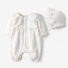 VLinder Cute Baby Girls Rompers рожденные кнопки одежда с шляпой младенческий комбинезон чистые хлопчатобумажные с длинными рукавами Pajamas 211011