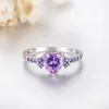 Bagues pour femmes en cristal améthyste naturelle zircon bague en argent mode mariage coeur bijoux fille dame Cluster styles bande