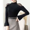 Fashion Flare Sleeve Off spalla Maglione donna autunno coreano Slim Fit dolcevita donna maglioni Pull Femme 6387 95 210518