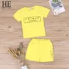 Hello Funy Kids Boys Boys Boy Summer Clothings Sets半袖プリントトップシャツフラワーショーツスーツ子供服210326