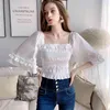 Dabuwawa Vintage Sexy White Flare Sleeve Frilled Blouse Dames Vierkante Neck Slim Fit Elegante Blouses Office Dame DT1BST026 210520