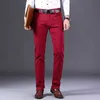 Klassische Stil männer Weinrot Jeans Mode Business Casual Gerade Denim Stretch Hosen Männliche Marke Hosen X0621