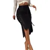 Skirts Sexy Women Autumn Winter Faux Leather Bandage Button Bodycon Split Midi Skirt