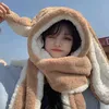 Sweet Cartoon Rabbit Ear Hat Cute Winter Gift Windproof Scarf and Gloves Set Thick Hoodies with Mitten 211119