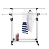 Hangers rekken wasserette standaard verstelbare inklapbare rollende rollen dubbele rails kleding kleding rekdroger hanger drogen