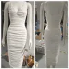 Gratis kvinnors midi klänning sexig v nacke ärmlös dangle bodycon vit elegant klubb fest vestidos 210524
