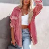 Turn Down Collar Women Long Sleeve Pink Tops Coat Casual Streetwear Button Jackets Female Loose Pocket Patchwork Lapel Outerwear 211112