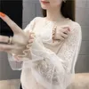 Spring And Autumn Loose Korean Mesh Lace Stitching Sweater Short Long-sleeved Women's Wear 210427