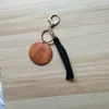 Cross-border personalized wooden keychain can be printed round Korean velvet tassel pendant key ring multi-color optional