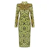 All Arrival Velvet Leopard Dress Long Sleeves Turtleneck Split Design Celebrity Party 210527