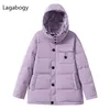 Women's Down Parkas Lagabogy 2022 Winter Short Puffer Jacket Women Thick Warm Hooded 90％White Duck Coat Memale Snow Loose Outwear Kare22