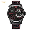 Montres-bracelets Montre de mode pour hommes Personnalité Double fuseau horaire Quartz Multifonctionnel Lumineux Double Étanche Trois Yeux