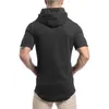 Mens Bodybuilding Hoodies Men Gyms Hooded Short Sleeve Fitness Clothing Muscle T Shirt Slim Solid Cotton Pullover Sweatshirt 210706