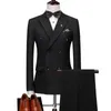 Mens Double Breasted Suits Terno Masculino Slim Fit Men's Formal Suits Set Brand Black Grey Jacket Pants Vest X0909