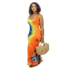 Kvinnors sommarklänning Långt maxi o-hals tie-dye tryck sexig bandage strand nattklubb festklänningar vestido gl126 casual