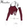 Missakso Sexy Skinny Halter Backless Fasciatura Crop Top Primavera Autunno Donna Lace Up Manica lunga T Shirt Streetwear Party 210625