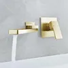 Beiluode Brushed Gold Bathroom Basin Basin Sink Faucet Wall Mounted Square Chrome Brass and Cold Water MixerタップAM1017