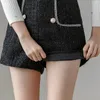 Kvinnors Shorts Elegant Tweed Fashion High Waist Vit Svart Kvinna Dubbel Breasted Koreansk Bright-Silk Plaid Ladies Casual