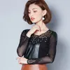 Lente koreaanse mode vrouwelijke sexy kant holle blouse vrouwen shirt tops lange mouwen O-hals Blusas D241 30 210521