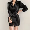 Stylowe Single Breasted Women Sukienka Pełna Rękaw Noched Collar Pasted Mini Dresses Koreański Biuro Ladies Fashion Vestidos 210513