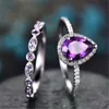 7ia2 bröllopsringar choucong varumärke unika enkla modesmycken 925 sterling silver amethyst cz diamant vatten droppe ädelstenar kvinnor par brida