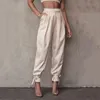 Fashion Spring Lace Up High Waist Women Harem Pants Satin Pockets Loose Casual Pleated Pencil Trousers Summer Streetwear 210518