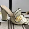 Schuhe Hausschuhe, klassische Designer-Damen, halbes Rindsleder, 100 % Leder, Wildleder, dicke Absätze, Metall-Slides, Damen-Strand-Sandalen mit hohen Absätzen, große Größe 35–40–41–42, US4-US10