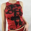 Sexy Imprimir Tanques Mulheres Verão Y2K Sem Mangas Off Shoulder Roupas Moda Streetwear Retrato Casual Tie Tintura Crop Tops