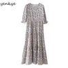 Summer Women Print Long Dress Female O Neck Half Sleeve Pleated Casual Dresses Plus Size Holiday Vestido 210430