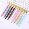 Crystal Glass Kawaii Ballpoint Pen Big Gem Ball Pennor med Stor Diamond Fashion School Office Supplies LLD11934