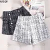 Spring Autumn Plaid Tweed Shorts Women's High Waist Casual Shorts White Black Woman Clothing 210507