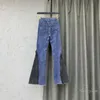 Jeans pour femmes Stitch Flare pour femmes Automne Hiver 2022 Style coréen Slim Fit Contraste Couleur Bell Bottoms Peluche Velvet Denim Pantalon
