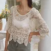 Korean Summer Hollow Out Lace Crochet Shirt Women Short Sleeve Sunscreen Lady Tops Fashion Loose Women's Blouse Blusas 14127 210512