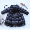 Baby Girl Jacket Winter Long Cotton Padded Toddle Teens Shiny Hooded Down Gauze Child Coat Thick Clothes 3-14Y 211222