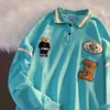 Vintage Polo Collar Bluar Koreańska duża litera druk Bluza Kobieta jesienna długie rękaw HARAJUKU LUSKIE BUTONSY TOPS 220210