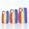 Kleurrijke Telefoon Gevallen Cover Vloeibare Siliconen Rainbow Pattern voor iPhone 12 Mini 13 PRO MAX 11PROMAX 6 7 8 PLUS XR XS Officiële zaak 13mini