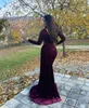 Elegant Bury Mermaid Veet Evening Dresses Sweetheart Long Sleeves Prom Gowns High Side Split Sweep Train Formal Dress Custom Made 0430