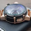 Dial Shell Rose Men's Deluxe Style Gold Watch Wskaźnik Kwarcowy Wielofunkcyjny Stopwatch Skórzany Pasek Nadgarstek Czarny Duży 6 Sport U Oglądaj AxSWP