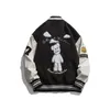 Unisex Oversized Baseball Jacket With Bear Embroidery Fashion Loose Fit Letterman Coat Outerwear Tops For Couples Men's Jackets