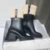 Botas de lluvia Betty para mujer Botas de lluvia de diseñador impermeables de tacón alto Zapatos de agua altos hasta la rodilla Goma de PVC sin caja NO327