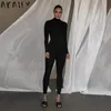 Bodycon Elastyczna Szczupła Romper Kobieta Czarny Biały Turtleneck Solid Jumpsuit Kobiety Outfit Outfit Kombinezon Damskie Damskie Kombinezony Pajaczki