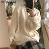 MATAKAWA Autumn and Winter Twist Round Neck Women's Sweater Japanese Sweaters Women Loose Outer Wear Cardigan Coat 210513