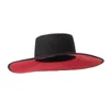 Chapéus de aba larga com camada dupla combinando cores de lã Fedoras chapéu para mulheres grandes lisos preto atacado