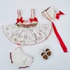 4 Sztuk Dziewczynka Kwiatowy Vintage Hiszpańska Suknia Balowa Jesień Zima Toddler Lolita Princess Dress na przyjęcie urodzinowe 210615