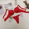 Letter Rhinestone Set Pink Comfort Push Up Bra Panty 2 Piece Secrets for Sexy Women Hot Bikini Thong Underwear X0622